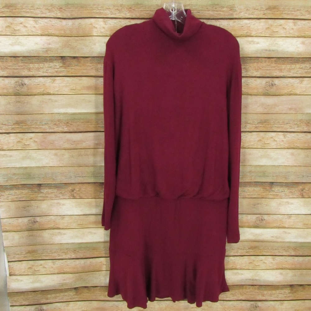 Anthropologie by Bailey/44 Greta Drop-Waist Mock Neck in Cabernet Sweater Dress